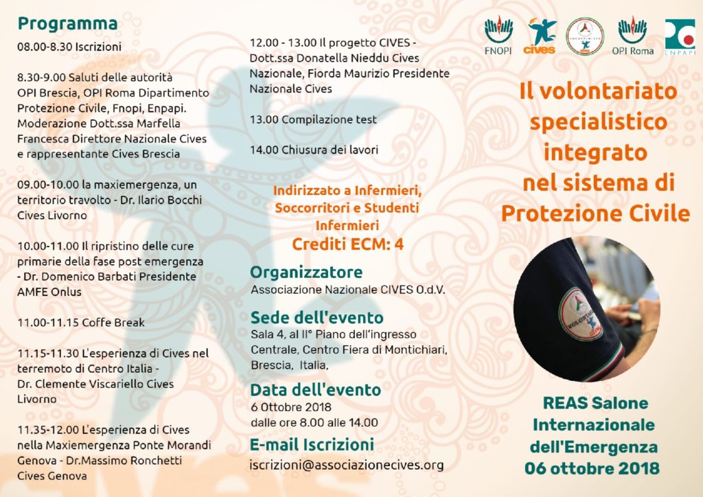 Il Volontariato Specialistico Integrato nel sistema di Protezione Civile – REAS Brescia – 06 Ottobre 2018
