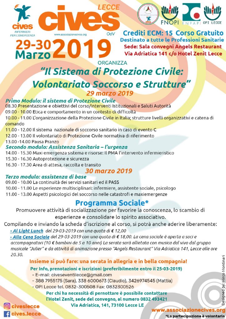 Il Sistema di Protezione Civile: Volontariato, Soccorso e Strutture – Lecce 29-30 Marzo 2019