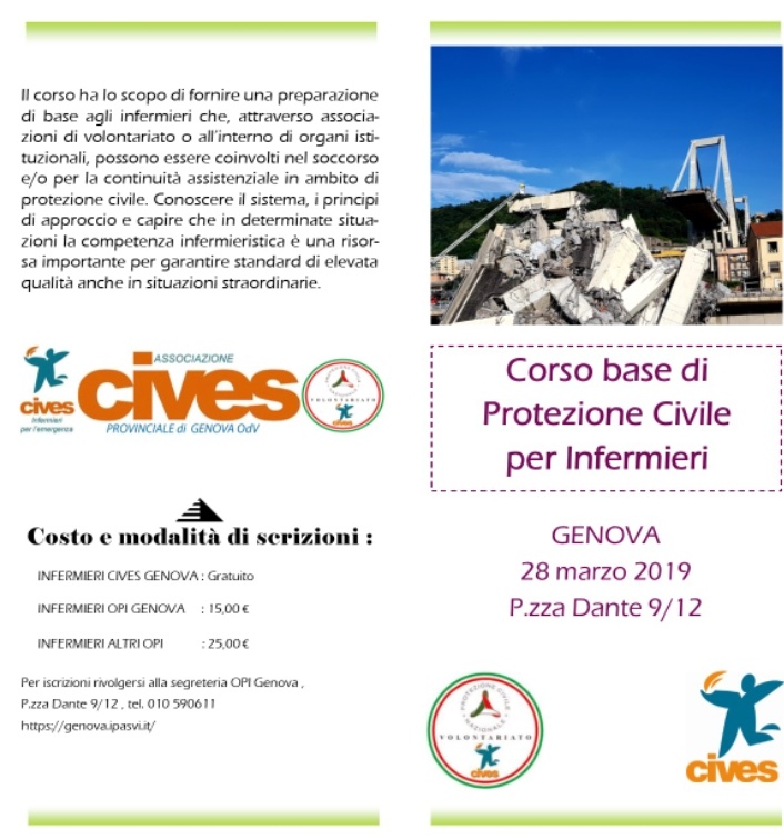 Corso Base di Protezione Civile per Infermieri – Cives Genova 28/03/19