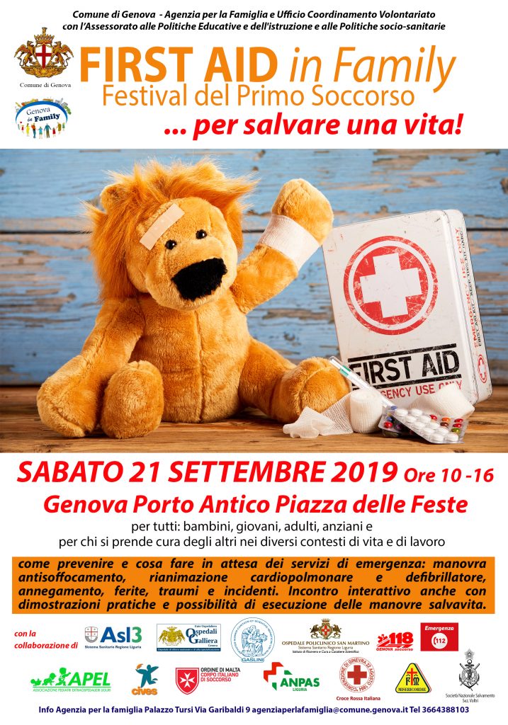 First Aid in Family – Gli Infermieri Cives Genova al Festival del Primo Soccorso il 21 Settembre 2019