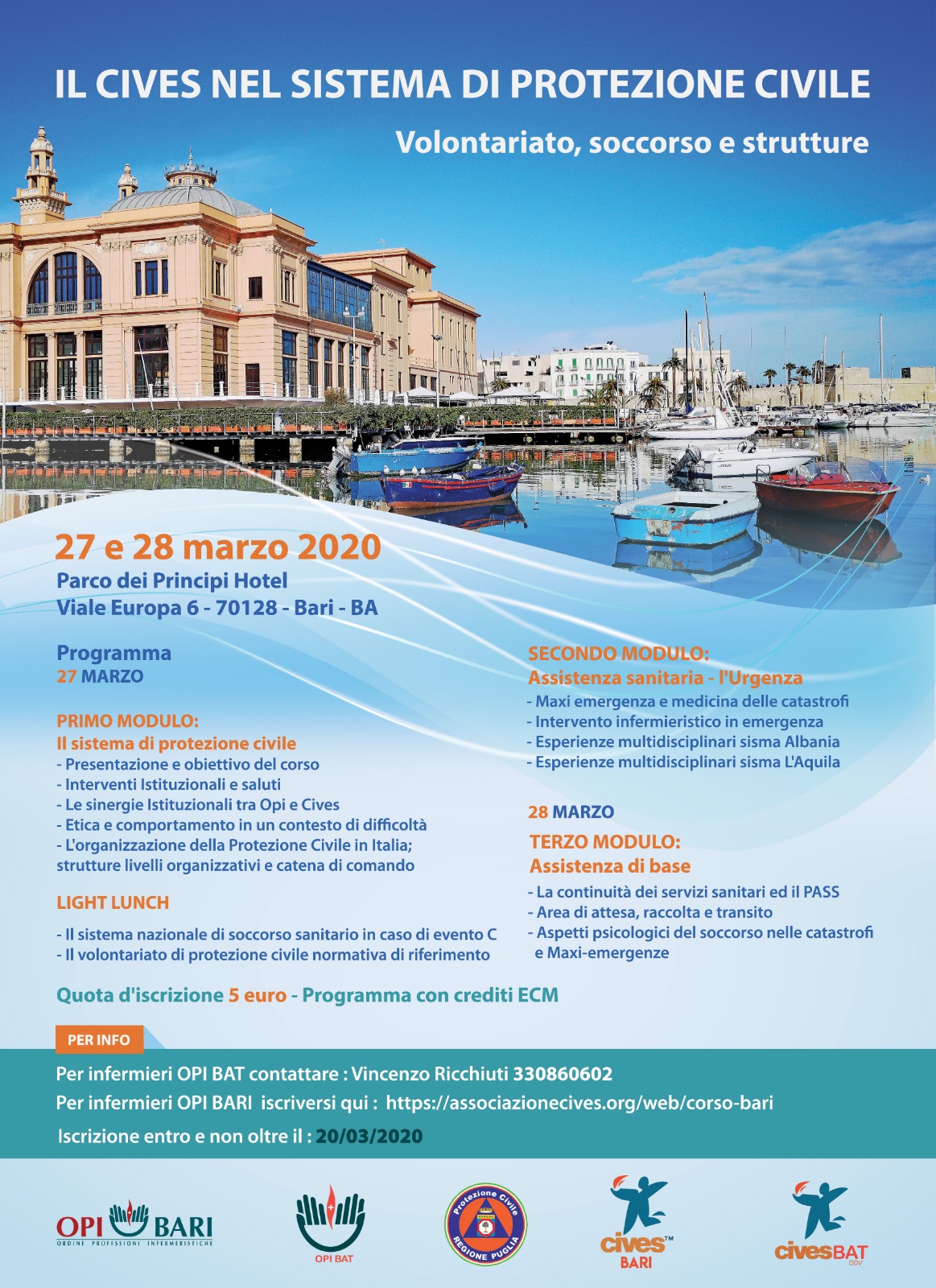 CIVES Bari Corso ECM:”Il CIVES nel sistema di Protezione Civile” – 27 e 28 Marzo 2020