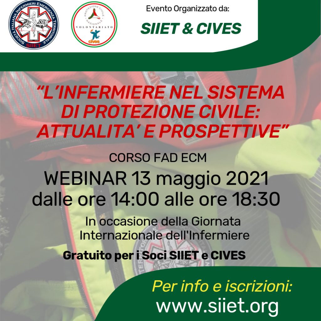 L’INFERMIERE NEL SISTEMA DI PROTEZIONE CIVILE: ATTUALITA’ E PROSPETTIVE – EVENTO FAD ECM