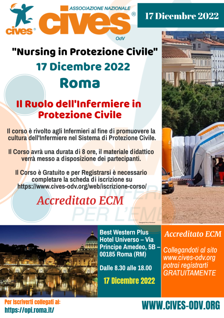 CIVES ROMA: Nursing in Protezione Civile il 17 Dicembre 2022